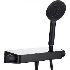 Изображение товара Смеситель для ванны ALLEN BRAU 5.11002-31 FANTASY Душевая полка, 302х136мм, термостат, ручной душ 3 режима, черн.мат (265496)