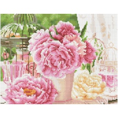 Изображение товара Алмазная мозаика ТРИ СОВЫ Розовые пионы 30х40 см с квадратными стразы