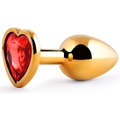 Изображение товара Анальная пробка ANAL JEWELRY PLUG Золотистая с красным стразом-сердечком - 7 см.