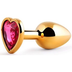 Изображение товара Анальная пробка ANAL JEWELRY PLUG Золотистая с малиновым кристаллом-сердечком - 7 см.