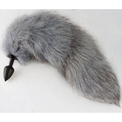 Изображение товара Анальная пробка SITABELLA Черная с натуральным серым хвостиком