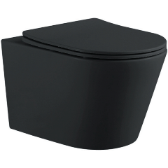 Изображение товара Унитаз подвесной безободковый AQUATEK AQ1905-MB ВЕГА 525*360*320мм, тонкое сиденье с механизмом плавного закрывания, крепеж, цвет матовый черный