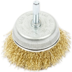 Изображение товара Щетка чашка со шпилькой для дрели ARNEZI 65 мм, латунированная проволока