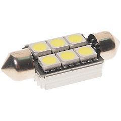 Изображение товара Лампа автомобильная MEGAPOWER 6 SMD 5050 White C5W SV8,5 6000K 41мм с блокиратором ошибок CANbus 120лм 24V, M-70235W-24