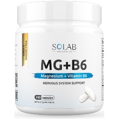 Изображение товара БАД Магний Витамин В6 SOLAB 240 капсул для нервной системы сердца и мозга
