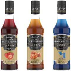 Изображение товара Набор сиропов Barinoff №5 Голубой Кюрасао, Клубника, Солёная карамель, стекло, 250 мл