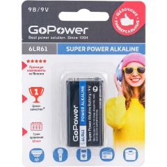 Изображение товара Батарейка GoPower Крона 6LR61 BL1 Alkaline 9V (00-00017863)
