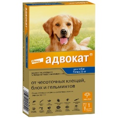 Изображение товара Капли Elanco Адвокат 400 от чесоточных клещей, блох и гельминтов для собак 25-40 кг (1 пипетка х 4 мл)