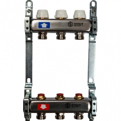 Изображение товара Коллектор STOUT SMS 0922 000003 без расходомеров 3 вых. нержавеющая сталь Италия