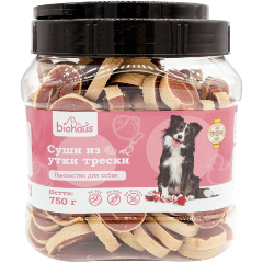 Изображение товара Лакомство для собак BIOHAUS Суши из утки и трески, 750 г