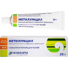 Изображение товара Лекарственное средство Метилурацил мазь д/нар. прим. 10% 25г туб. (БИОСИНТЕЗ)