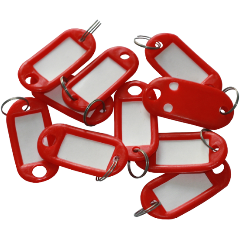 Изображение товара Бирка для ключей (брелок) с кольцом, пластиковая красная, 10 шт/уп