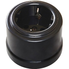 Изображение товара Розетка Bironi 1-м ОП Лизетта 16А IP20 ретро с заземл. ABS-пластик черный, B1-101-23