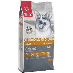 Изображение товара Корм сухой Blitz для взрослых собак Курица, рис, 15кг