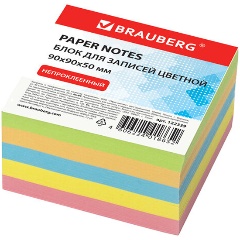 Изображение товара Блок для записей BRAUBERG непроклеенный, куб 9х9х5 см, цветной, 122339