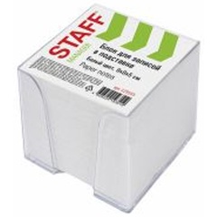 Изображение товара Блок для записей STAFF в подставке прозрачной, куб 9х9х5 см, белый, белизна 90-92%, 129193