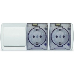 Изображение товара Блок Universal ОП Клио 1-кл. выкл. 10А + розетка 2-м 16А 250В с заземл. с прозр. крышкой бел. К2238