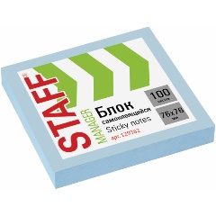 Изображение товара Блок самоклеящийся (стикеры) STAFF, 76х76 мм, 100 листов, голубой, 129362