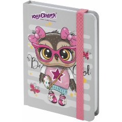 Изображение товара Блокнот с резинкой в клетку 96 л., МАЛЫЙ ФОРМАТ А6 (109х148 мм), твердая обложка, ЮНЛАНДИЯ, "Совушка", 113743