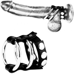 Изображение товара Кольцо на пенис BLUELINE Двойное металлическое с регулируемым ремешком