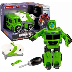 Изображение товара Трансформер-конструктор Bondibon с отвёрткой 2в1 Робот-мусоровоз бело-зелёный
