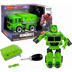 Изображение товара Трансформер-конструктор Bondibon с отвёрткой 2в1 Робот-мусоровоз зелёный