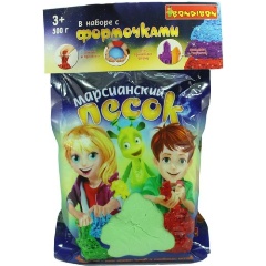 Изображение товара Набор BONDIBON ВВ1727 Марсианский песок. Цвет зеленый, 500 г, с 10 формочками