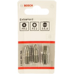 Изображение товара Набор бит BOSCH Extra Hard 25 мм S1.0х5.5/PH2/PZ2 3шт