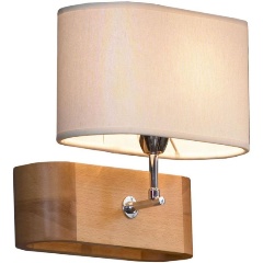 Изображение товара Бра Lussole Nulvi GRLSF-2111-01 с деревянными элементами и тканевым плафоном