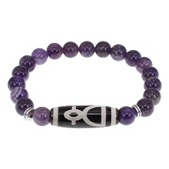 Изображение товара Браслет из натурального агата с бусиной Дзи Кубера и Аметистом АМУЛЕТИКА BSDS8-11-03