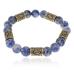 Изображение товара Браслет АМУЛЕТИКА BSR2-007 с рунами под золото Йера, с нат. камнем Содалит, 10 мм