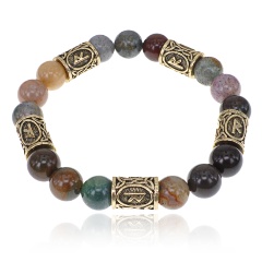 Изображение товара Браслет АМУЛЕТИКА BSR2-010 с рунами под золото Райдо, с нат. камнем Яшма, 10 мм