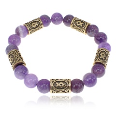 Изображение товара Браслет АМУЛЕТИКА BSR2-012 с рунами под золото Одал, с нат. камнем Аметист, 10 мм