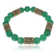 Изображение товара Браслет АМУЛЕТИКА BSR2-013 с рунами под золото Уруз, с нат. камнем Нефрит, 10 мм