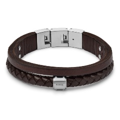 Изображение товара Мужской браслет Fossil из кожи с серебряной застёжкой 20 см