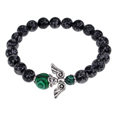 Изображение товара Браслет-оберег Ангел-хранитель из обсидиана и малахита на растягивающейся нити