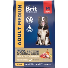 Изображение товара Корм сухой Brit Premium Dog Adult Medium для взрослых собак средних пород 10–25 кг, с индейкой и телятиной 1 кг