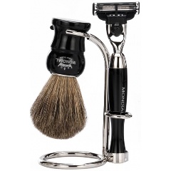 Изображение товара Бритвенный набор Mondial: станок, помазок, подставка, чёрный (M-1180)