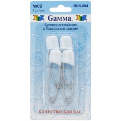 Изображение товара Булавки английские GAMMA BUK-004 с безопасным замком 4 шт 53 мм 02 белый