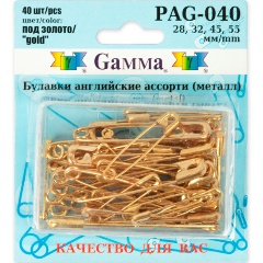 Изображение товара Булавки английские GAMMA PAG-040 ассорти под золото 40 шт 28-55мм