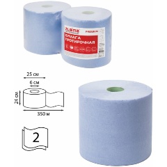 Изображение товара Бумага протирочная Лайма (Система W1) Premium, 350 м, 2-слойная, 1167 листов в рулоне размером 24х30 см в рулоне, КОМПЛЕКТ 2 рулона