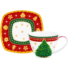 Изображение товара Чайная пара Еlan Gallery "Новогодняя елка" красный узор, 2 предмета (420733)