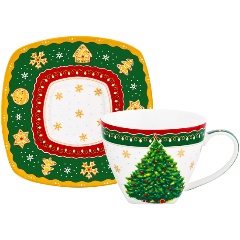 Изображение товара Чайная пара Еlan Gallery "Новогодняя елка" зеленый узор, 2 предмета (420734)