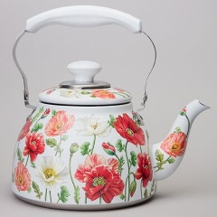 Изображение товара Чайник AGNESS "белые маки" со встроенным свистком и фильтром, 1500 мл (916-436)