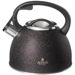 Изображение товара Чайник AGNESS со свистком 2,5 л, black, индукцион. дно