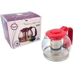 Изображение товара Стеклянный заварочный чайник TimA 1200мл коралловый жаропрочное стекло