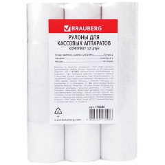 Изображение товара Чековая лента BRAUBERG термобумага 57 мм (диаметр 51 мм, длина 40 м, втулка 12 мм) 12 шт.