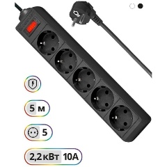 Изображение товара Сетевой фильтр Defender ES 5.0 5 м, черный, 5 розеток (99486)