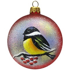 Изображение товара Шар елочный стеклянный Декарт декорированный Синичка 8 см