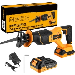 Изображение товара Пила сабельная аккумуляторная DEKO DKRS20, 20В, 2х2.5Ач (085-1129)